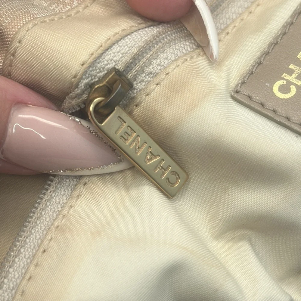 Chanel Travel Line tote in light beige / pale pinkish canvas